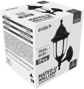 Avide Kültéri Fali Lámpa Mateo-U 1xE27 Fekete IP44 | BR (SKU:AOWL-1XE27-MAT-U) Betekerhető