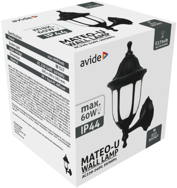 Avide Kültéri Fali Lámpa Mateo-U 1xE27 Fekete IP44 | BR (SKU:AOWL-1XE27-MAT-U) Betekerhető Avide Kültéri Fali Lámpa Mateo-U 1xE27 Fekete IP44 | BR (SKU:AOWL-1XE27-MAT-U) Betekerhető