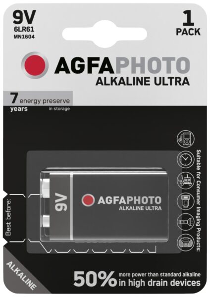AgfaPhoto Ultra Alkáli 9V Elem B1 | BR (SKU:APU9V) Elemek