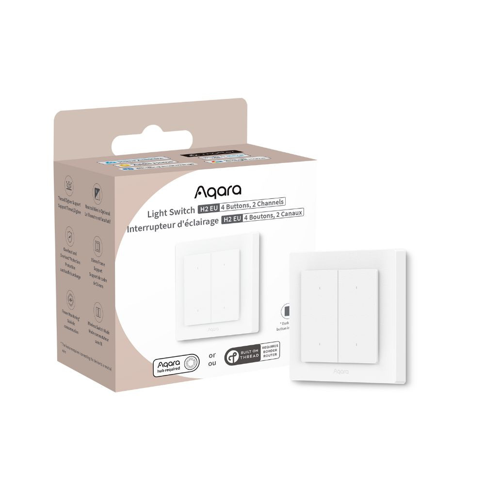 Aqara H2 villanykapcsoló EU két áramkörös, négy gombos okos Zigbee + Thread villanykapcsoló, fehér / szürke Aqara WS-K08D Aqara H2 villanykapcsoló EU két áramkörös, négy gombos okos Zigbee + Thread villanykapcsoló, fehér / szürke Aqara WS-K08D