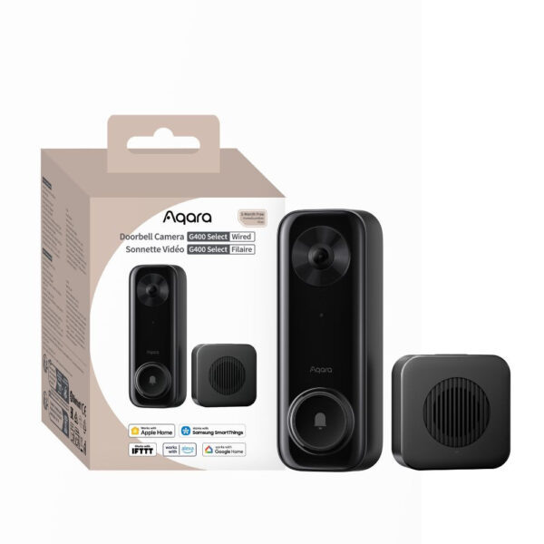 Aqara Doorbell Camera G400 Select (Wired) – okos kaputelefon, AI ember, kisállat és csomag felismeréssel, Wi-Fi 6, fekete (DB-C03D) Aqara
