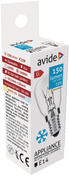 Avide Hűtőizzó 25W E14 WW 3000K | BR (SKU:ARAC14WW-25W) Hűtő, sütő Izzók