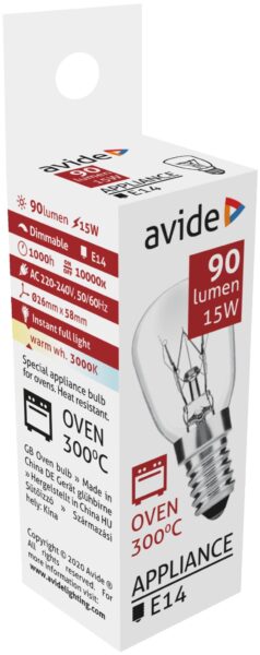Avide Sütőizzó 300°C izzó 15W E14 WW 3000K | BR (SKU:ARAH14WW-15W) Speciális izzók Avide Sütőizzó 300°C izzó 15W E14 WW 3000K | BR (SKU:ARAH14WW-15W) Speciális izzók