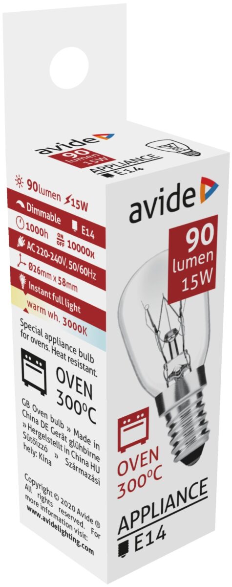 Avide Sütőizzó 300°C izzó 15W E14 WW 3000K | BR (SKU:ARAH14WW-15W) Hűtő, sütő Izzók