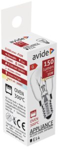 Avide Sütőizzó 300°C izzó 25W E14 WW 3000K | BR (SKU:ARAH14WW-25W) Hűtő, sütő Izzók