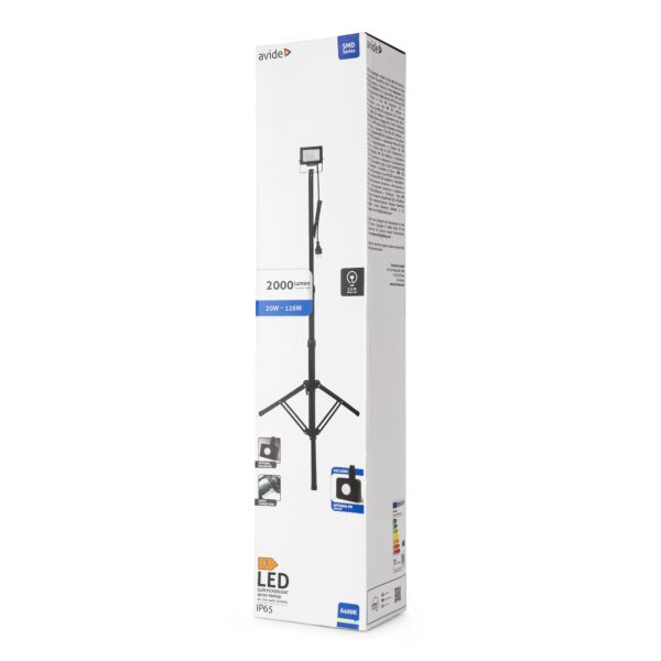 Avide LED Opál Reflektor Slim SMD 20W CW 6400K 1 fej Tripoddal Opc. PIR | BR (SKU:ARFFLCW-20W-TRIPOD-S-OPIR) Tripodos