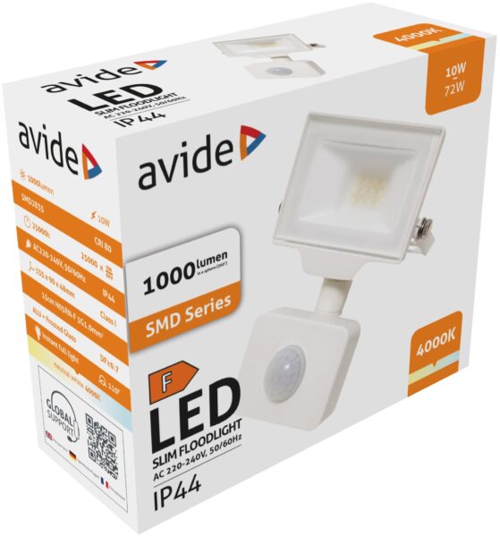 Avide LED Opál Reflektor Slim SMD 10W NW 4000K Mozgásérzékelős PIR Fehér | BR (SKU:ARFFLNW-10W-PIR-W) Reflektorok Avide LED Opál Reflektor Slim SMD 10W NW 4000K Mozgásérzékelős PIR Fehér | BR (SKU:ARFFLNW-10W-PIR-W) Reflektorok