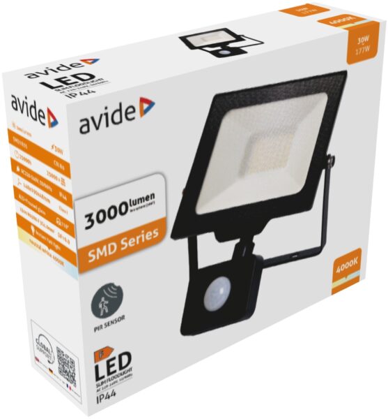 Avide LED Opál Reflektor Slim SMD 30W NW 4000K Mozgásérzékelős PIR | BR (SKU:ARFFLNW-30W-PIR) Reflektorok