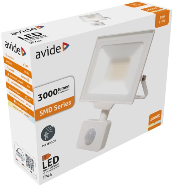 Avide LED Opál Reflektor Slim SMD 30W NW 4000K Mozgásérzékelős PIR Fehér | BR (SKU:ARFFLNW-30W-PIR-W) Reflektorok Avide LED Opál Reflektor Slim SMD 30W NW 4000K Mozgásérzékelős PIR Fehér | BR (SKU:ARFFLNW-30W-PIR-W) Reflektorok