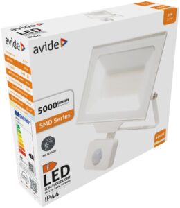 Avide LED Opál Reflektor Slim SMD 50W NW 4000K Mozgásérzékelős PIR Fehér | BR (SKU:ARFFLNW-50W-PIR-W)