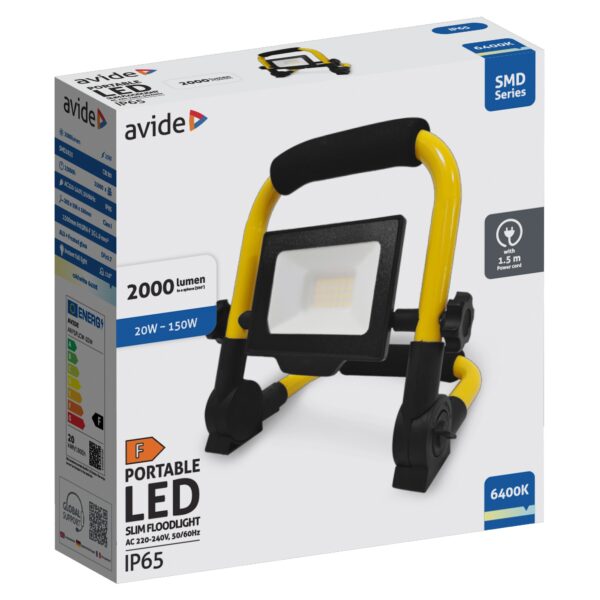 Avide LED Opál Reflektor Slim SMD 20W állványos 1.5m CW 6400K | BR (SKU:ARFSFLCW-20W) Állványos