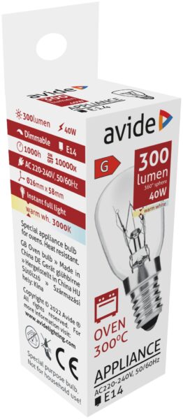 Avide Sütőizzó 300°C izzó 40W E14 WW 3000K | BR (SKU:AROB14WW-40W) Speciális izzók Avide Sütőizzó 300°C izzó 40W E14 WW 3000K | BR (SKU:AROB14WW-40W) Speciális izzók
