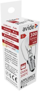 Avide Sütőizzó 300°C izzó 40W E14 WW 3000K | BR (SKU:AROB14WW-40W) Hűtő, sütő Izzók