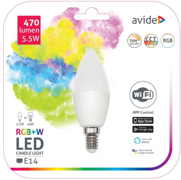 Avide Smart LED Candle 5.5W RGB+W WIFI APP Control | BR (SKU:ASC14RGBW-5.5W-WIFI) Okos izzók