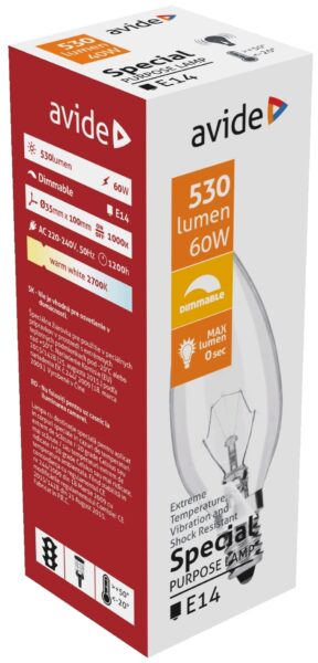 Speciális Izzó C35 60W E14 WW (Avide hőálló) | BR (SKU:ASC14WW-60W) Belföld