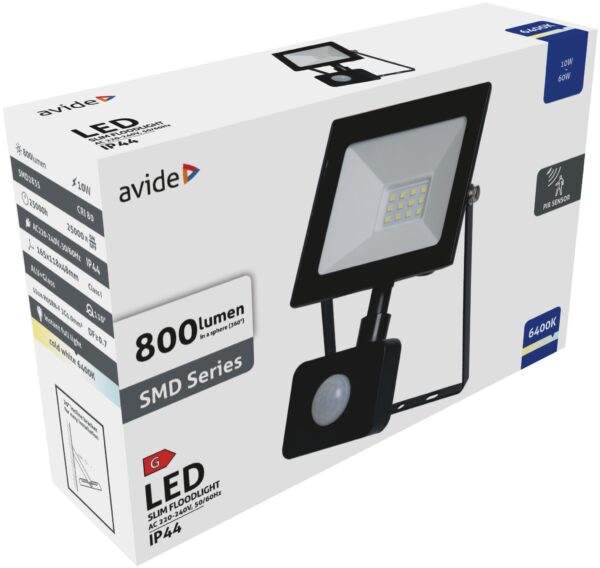 Avide Value LED Reflektor Slim SMD 10W CW 6400K PIR | BR (SKU:ASFLCW-10W-PIR) Reflektorok Avide Value LED Reflektor Slim SMD 10W CW 6400K PIR | BR (SKU:ASFLCW-10W-PIR) Reflektorok