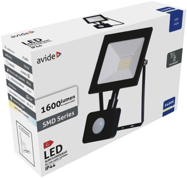 Avide Value LED Reflektor Slim SMD 20W CW 6400K PIR | BR (SKU:ASFLCW-20W-PIR) Reflektorok Avide Value LED Reflektor Slim SMD 20W CW 6400K PIR | BR (SKU:ASFLCW-20W-PIR) Reflektorok