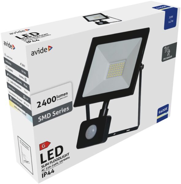 Avide Value LED Reflektor Slim SMD 30W CW 6400K PIR | BR (SKU:ASFLCW-30W-PIR) Reflektorok Avide Value LED Reflektor Slim SMD 30W CW 6400K PIR | BR (SKU:ASFLCW-30W-PIR) Reflektorok
