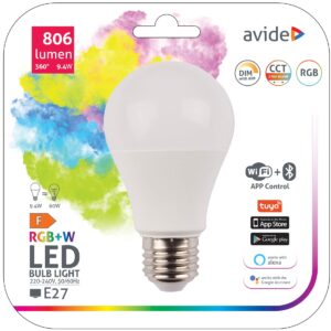 Avide Smart LED Globe A60 9.4W RGB+W WIFI + BLE APP Control | BR (SKU:ASG27RGBW-9.4W-WIBLE) WIFI