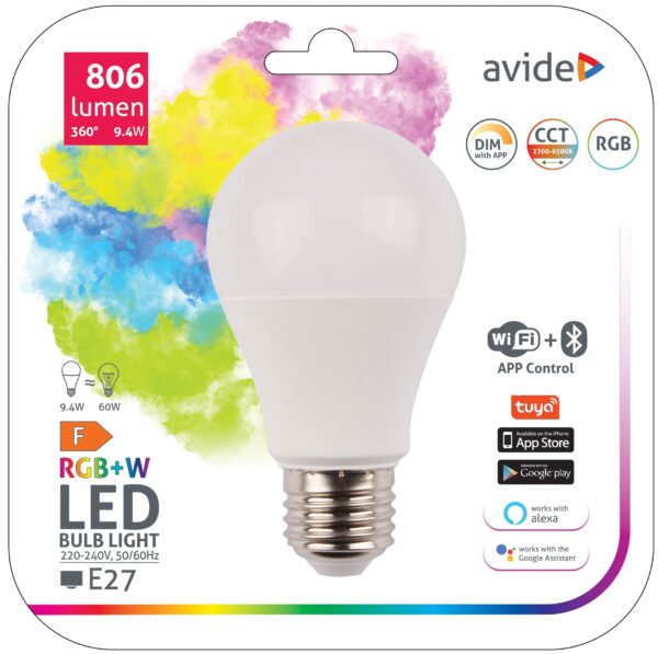 Avide Smart LED Globe A60 9.4W RGB+W WIFI + BLE APP Control | BR (SKU:ASG27RGBW-9.4W-WIBLE) WIFI