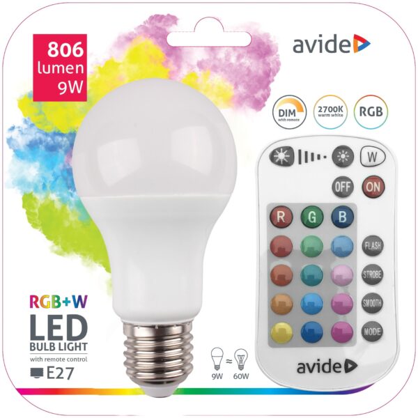 Avide Smart LED Globe A60 9W RGB+W 2700K IR Távirányítóval *Sérült Csomagolás* | BR (SKU:ASG27RGBW-9W-RC-SCS) Egyéb
