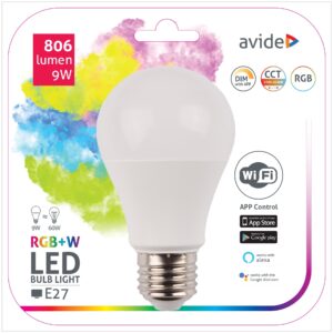 Avide Smart LED Globe A60 9W RGB+W WIFI APP Control | BR (SKU:ASG27RGBW-9W-WIFI)