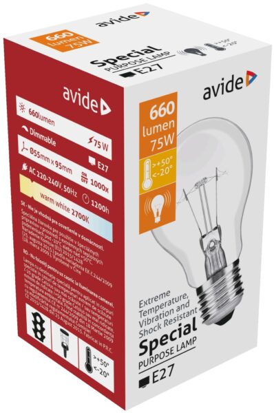 Speciális Izzó A55 75W E27 WW (Avide hőálló) | BR (SKU:ASG27WW-75W) LED izzók Speciális Izzó A55 75W E27 WW (Avide hőálló) | BR (SKU:ASG27WW-75W) LED izzók