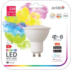 Avide Smart LED GU10 4.9W RGB+W WIFI + BLE APP Control | BR (SKU:ASGU10RGBW-4.9W-WIBLE) WIFI