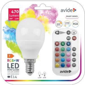 Avide Smart LED Mini Globe 4.9W RGB+W 2700K IR Távirányítóval | BR (SKU:ASMG14RGBW-4.9W-RC) Távirányítós