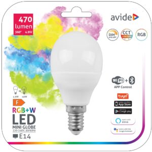 Avide Smart LED Mini Globe 4.9W RGB+W WIFI + BLE APP Control | BR (SKU:ASMG14RGBW-4.9W-WIBLE) WIFI