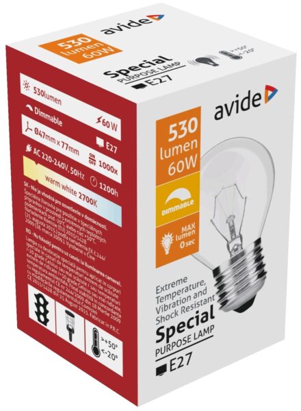 Speciális Izzó P45 60W E27 WW (Avide hőálló) | BR (SKU:ASMG27WW-60W) Belföld Speciális Izzó P45 60W E27 WW (Avide hőálló) | BR (SKU:ASMG27WW-60W) Belföld