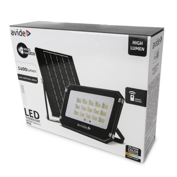 Avide LED Szolár Reflektor 100W CCT különálló napelemmel, távirányítóval | BR (SKU:ASOLFLCCT-10AH-SMSP) Szolár