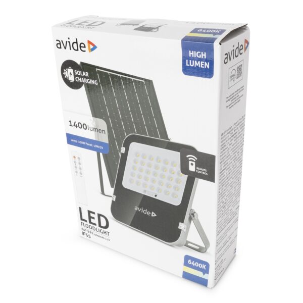 Avide LED Szolár Reflektor 100W CW 6400K különálló napelemmel, távirányítóval | BR (SKU:ASOLFLCW-10AH-SMSP) Szolár