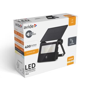 Avide Szolár Reflektor 4000K, Cserélhető Akkumulátor, Kompakt Napelem, 400lm, PIR szenzor | BR (SKU:ASOLFLNW-12-CMSP-PIR)