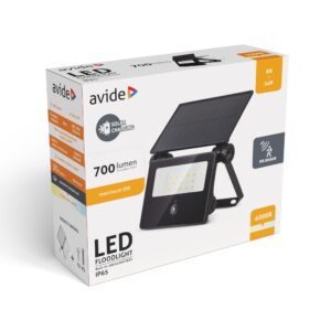Avide Szolár Reflektor 4000K, Cserélhető Akkumulátor, Kompakt Napelem, 700lm, PIR szenzor | BR (SKU:ASOLFLNW-18-CMSP-PIR) Szolár