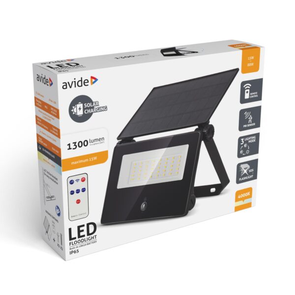 Avide Szolár Reflektor 4000K, 2db Cserélhető Akkumulátor, Kompakt Napelem, 1300lm, PIR szenzor, Távirányítóval | BR (SKU:ASOLFLNW-2X18-CMSP-PIR-RC) Egyéb