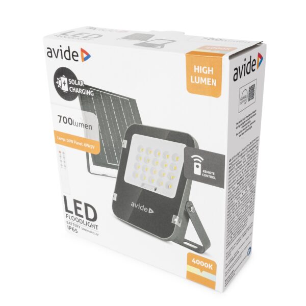 Avide LED Szolár Reflektor 50W NW 4000K különálló napelemmel, távirányítóval | BR (SKU:ASOLFLNW-5AH-SMSP) Egyéb