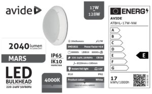 Avide Cseppálló Mennyezeti Lámpa Mars Kerek IP65 17W NW 4000K Fehér | BR (SKU:ATBHL-17W-NW) IP Védett