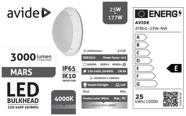 Avide Cseppálló Mennyezeti Lámpa Mars Kerek IP65 25W NW 4000K Fehér | BR (SKU:ATBHL-25W-NW) Lámpatestek Avide Cseppálló Mennyezeti Lámpa Mars Kerek IP65 25W NW 4000K Fehér | BR (SKU:ATBHL-25W-NW) Lámpatestek