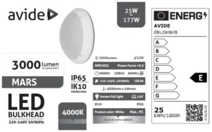 Avide Cseppálló Mennyezeti Lámpa Mars Kerek IP65 25W NW 4000K Fehér + PIR | BR (SKU:ATBHL-25W-NW-PIR) IP Védett