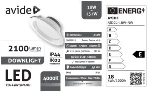Avide LED Downlight Kerek IP44 18W 2100lm NW 4000K | BR (SKU:ATD2L-18W-NW) LED-es