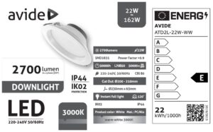 Avide LED Downlight Kerek IP44 22W 2700lm WW 3000K | BR (SKU:ATD2L-22W-WW) LED-es