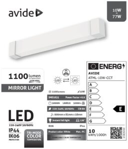 Avide LED Tükörvilágító Lámpa 600mm 10W 1100lm IP44 CCT | BR (SKU:ATML-10W-CCT) Tükörvilágító