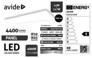 Avide Led Panel 300x1200mm 40W NW 4000K 4400lm UGR<19 IP20 Industrial V2 | BR (SKU:ATSLP30120-40W-NW) Industrial