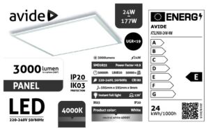 Avide Led Panel 600x600mm 24W NW 4000K 3000lm UGR<19 IP20 Industrial V2 | BR (SKU:ATSLP600-24W-NW) Industrial