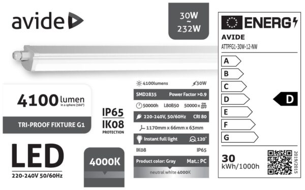 Avide LED PPBK G1 30W 4100lm NW 4000K 1200mm | BR (SKU:ATTPFG1-30W-12-NW) Lámpatestek Avide LED PPBK G1 30W 4100lm NW 4000K 1200mm | BR (SKU:ATTPFG1-30W-12-NW) Lámpatestek
