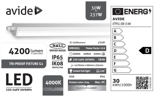 Avide LED PPBK G1 30W 4200lm NW 4000K 1500mm | BR (SKU:ATTPFG1-30W-15-NW) Lámpatestek Avide LED PPBK G1 30W 4200lm NW 4000K 1500mm | BR (SKU:ATTPFG1-30W-15-NW) Lámpatestek