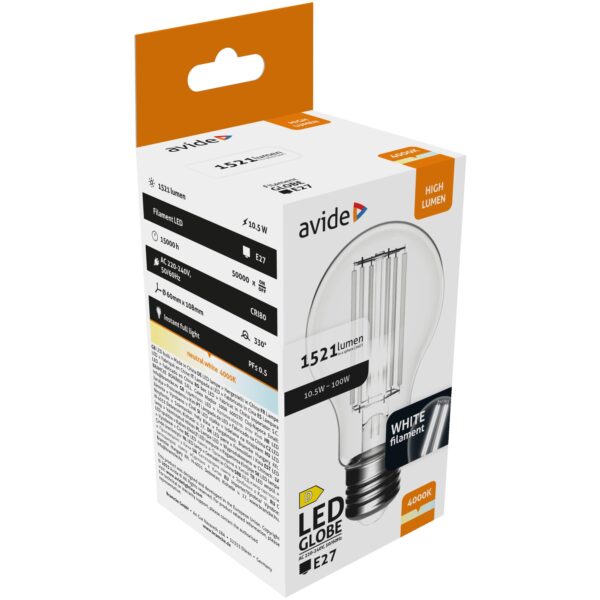 Avide LED White Filament Globe 10.5W E27 NW 4000K | BR (SKU:AWLFG27NW-10.5W) Egyéb