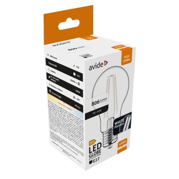 Avide LED White Filament Globe 7W E27 NW 4000K | BR (SKU:AWLFG27NW-7W) Gömb Avide LED White Filament Globe 7W E27 NW 4000K | BR (SKU:AWLFG27NW-7W) Gömb