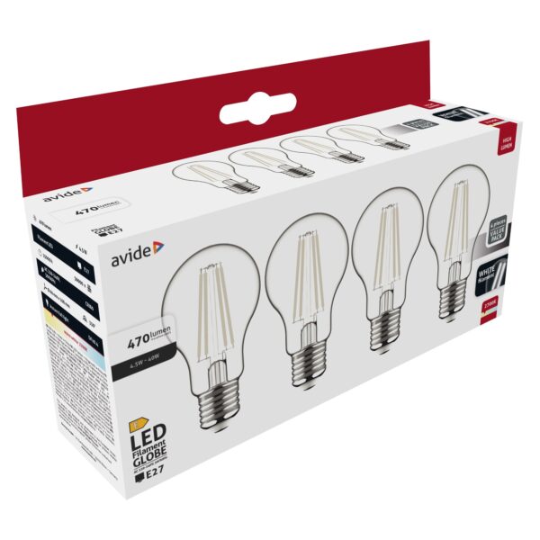 Avide LED White Filament Globe 4.5W E27 WW 2700K-4er | BR (SKU:AWLFG27WW-4.5W-4ER) Gömb Avide LED White Filament Globe 4.5W E27 WW 2700K-4er | BR (SKU:AWLFG27WW-4.5W-4ER) Gömb